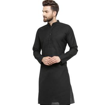 New Black Plain Linen Men Kurta 3