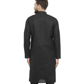 New Black Plain Linen Men Kurta 4