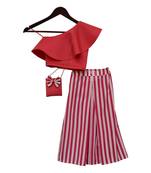 Candy Pink Crop Top With Striped Palazzo