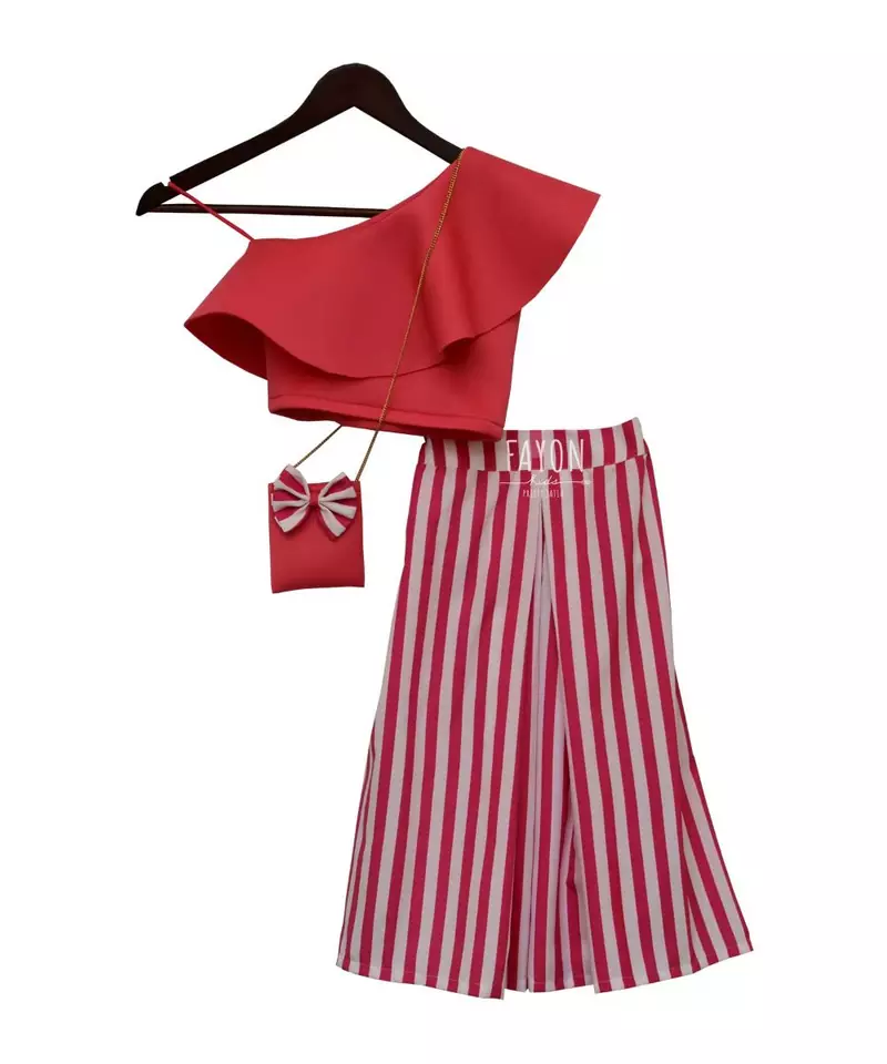 Candy Pink Crop Top With Striped Palazzo