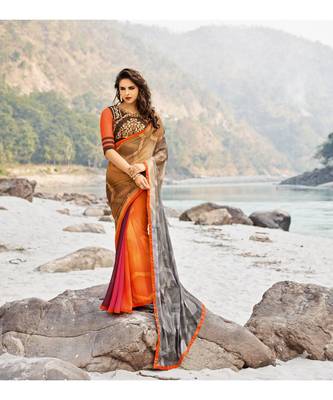 multicolor printed georgette saree with blouse 1