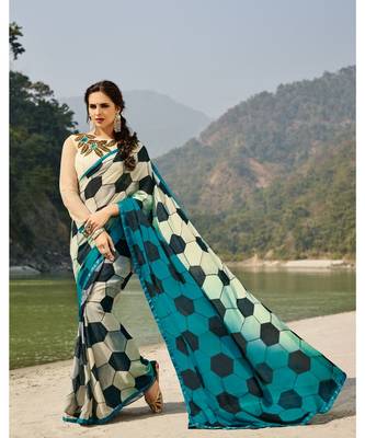 multicolor printed georgette saree with blouse 1