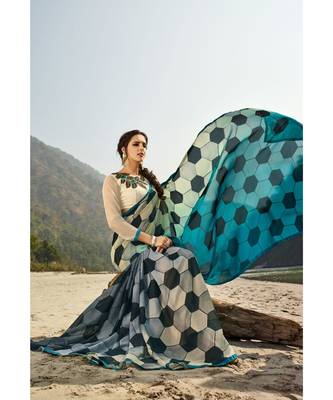 multicolor printed georgette saree with blouse 2