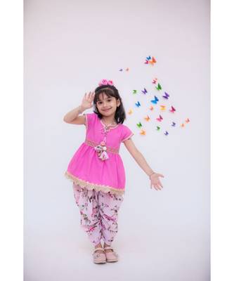 Pink Kurti with Printed Dhoti for girls 1