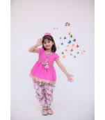 Pink Kurti with Printed Dhoti for girls