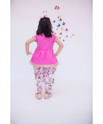 Pink Kurti with Printed Dhoti for girls 2