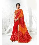 red embroidered georgette saree with blouse