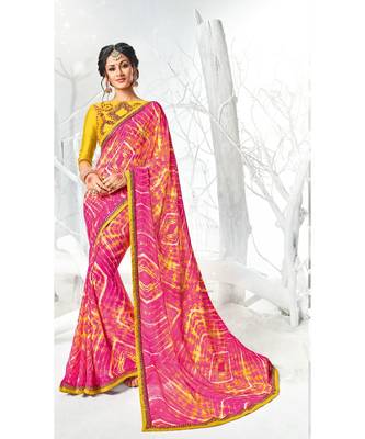 pink embroidered georgette saree with blouse 1