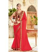 red embroidered chiffon saree with blouse