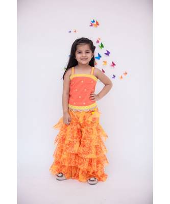 Orange Sequence Top with Orange Lehriya Sharara 1