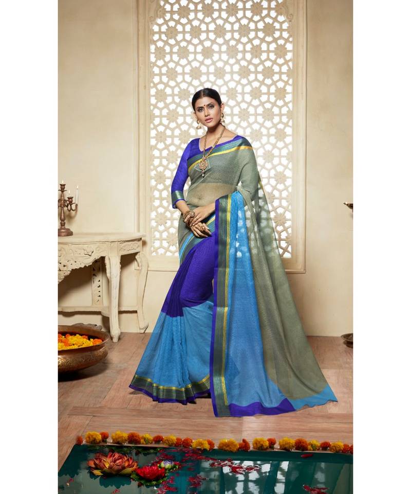Women Multicolor Silk Blend Printed Saree With Unstitched Blouse