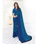 blue printed georgette saree with blouse