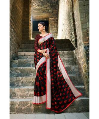 multicolor printed cotton_silk saree with blouse 1