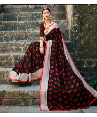 multicolor printed cotton_silk saree with blouse 2