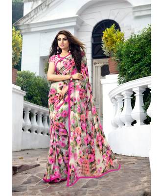 multicolor printed georgette saree with blouse 1