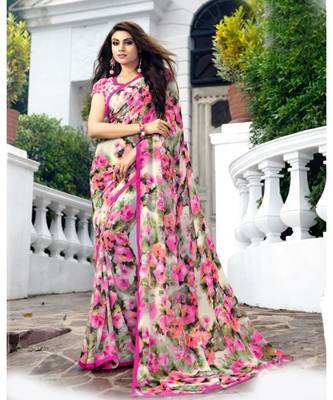 multicolor printed georgette saree with blouse 2