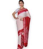 Red & White Georgette Saree With Batik Work