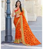 orange printed georgette saree with blouse