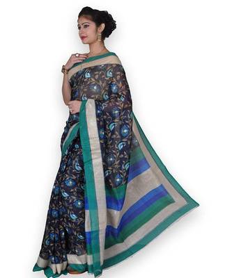 Blue Linen Saree with Floral Jaal 2