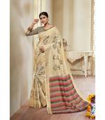 cream printed cotton_silk saree with blouse