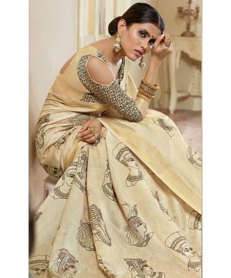 cream printed cotton_silk saree with blouse 2