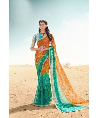 multicolor printed chiffon saree with blouse 1