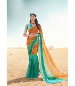multicolor printed chiffon saree with blouse