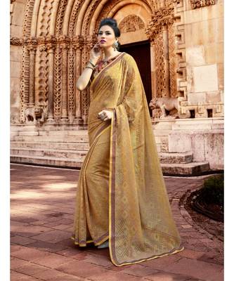 beige printed brasso saree with blouse 1