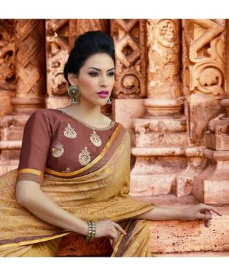 beige printed brasso saree with blouse 2