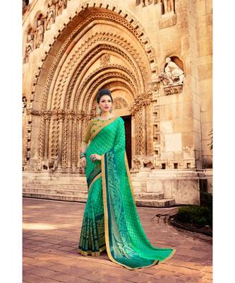 green printed brasso saree with blouse 1