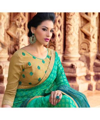 green printed brasso saree with blouse 2