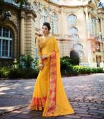 yellow printed brasso saree with blouse