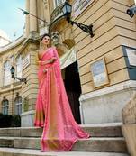 pink printed brasso saree with blouse