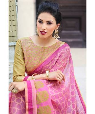 pink printed brasso saree with blouse 2