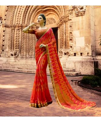 peach printed brasso saree with blouse 1