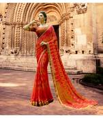 peach printed brasso saree with blouse