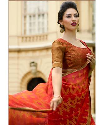 peach printed brasso saree with blouse 2