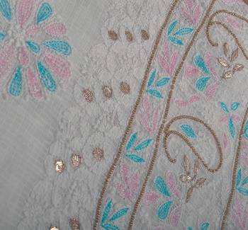 White Kota Doria Suit With Chikankari & Zardozi 4
