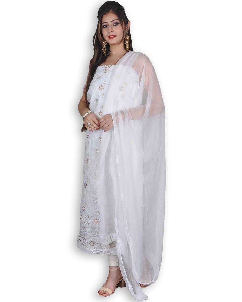 OffWhite Cotton Suit & Chiffon Dupatta With Chikankari & GotaPatti