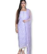 Light Purple Cotton Suit & Chiffon Dupatta With Chikankari & Crochet