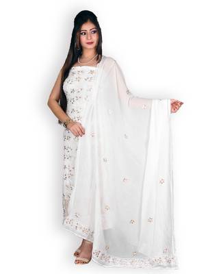 Off-White Pure Georgette Chikankari & Gota Patti Work 1