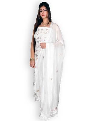 Off-White Pure Georgette Chikankari & Gota Patti Work 2