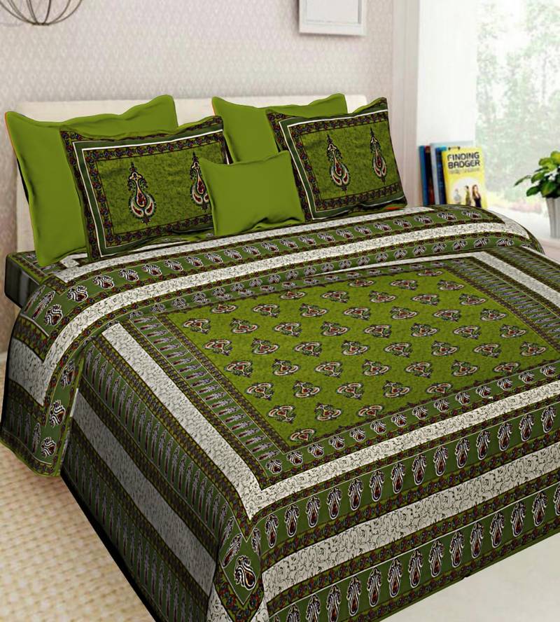 Indian 100 Pure Cotton Printed Bedding Bedspread Bedsheet With 2 Pillow Cover Queen Size 90 X