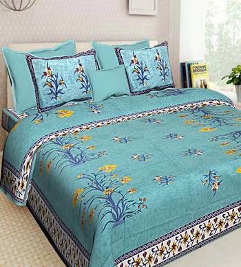 Indian Print Queen Size 100% Cotton Bedding Beddsheet With 2 Pillow Cover Sanganeri Double Size Bedcover 1