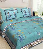 Indian Print Queen Size 100% Cotton Bedding Beddsheet With 2 Pillow Cover Sanganeri Double Size Bedcover