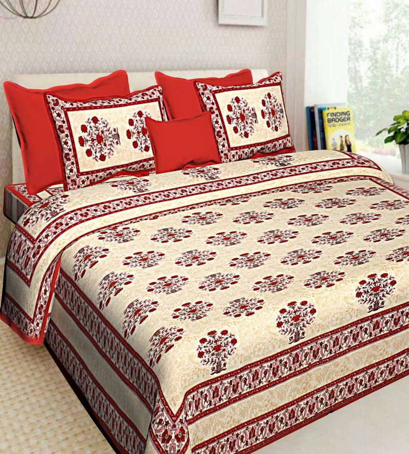 Sanganeri Screen Print Queen Size 100% Cotton Bedding Beddsheet With 2 Pillow Cover Sanganeri Double Size Bedcover