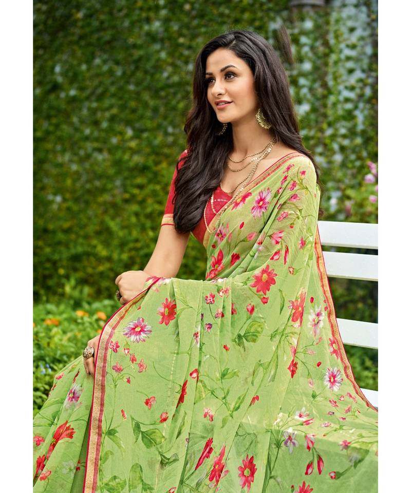 Green Woven Design Pure Georgette Saree With Unstitched Blouse Piece