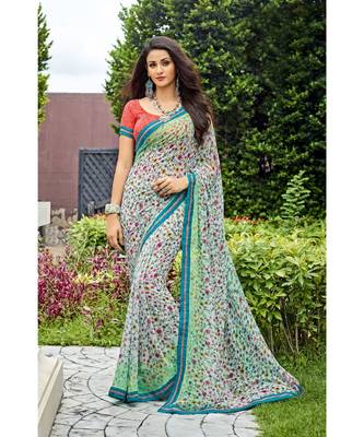 multicolor printed georgette saree with blouse 1