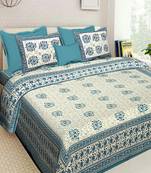 Cotton Indian Print Queen Size Cotton Bedding Bedsheet With 2 Pillow Cover Sanganeri Double Size Bedcover