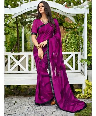 purple printed georgette saree with blouse 1
